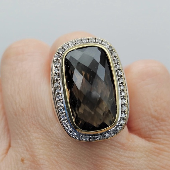 David Yurman Albion Elongated Ring With Smokey Quartz Diamonds and 18k Gold - Picture 4 of 8